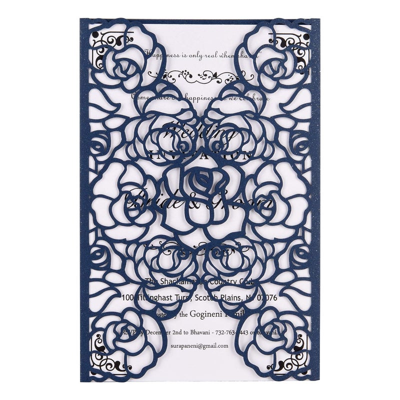 FOMTOR 40-Pack Blue Laser Cut Wedding Invitation Cards Set w/Envelopes & Inserts & Seals â€“ for Wedding, Bridal Shower, Graduation, Birthday Party, Engagement, Anniversary - Image 1